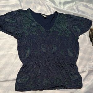 Lucky Brand Navy and Green Paisley Blouse